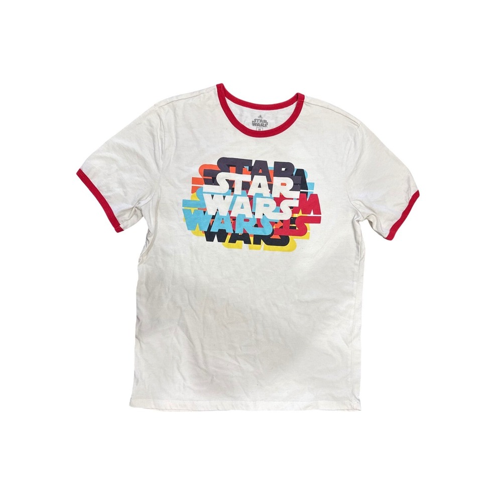 Star Wars Graphic T Shirt White Red Ringer Tee Size Medium